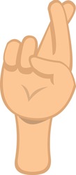 Vector emoticon illustration of a hand crossing fingers