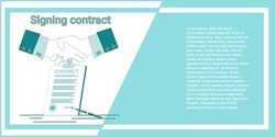 Signing the contract.Business agreement, conclusion of a transaction.Handshake on the background of the contract.An illustration in the style of a green landing page.