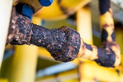 Corroded steel pipe, corrosion of steel, general corrosion, offshore petroleum pipelines.
