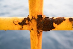 Close-up of corroded steel pipe, corrosion severe of steel, general corrosion, offshore petroleum pipelines.