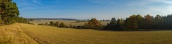 panorama landscape with fields and trees in autumn