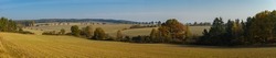 panorama landscape with fields and trees in autumn