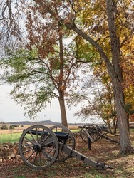 Confederate civil war cannons on West Confederate Avenue at the Gettysburg National Military Park on a sunny fall day