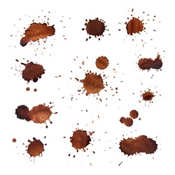 Coffee stains vector set. Brown color grunge texture tea blots. Isolated on white background