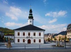 Jesenik. Town hall and square in Moravia in the Czech Republic.