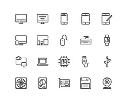 Technology icon set, outline style