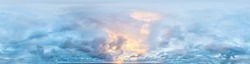 sky part of seamless panorama on sunset time with light clouds, for easy use in 3D graphics and composites in drone spherical panoramas as a sky dome.