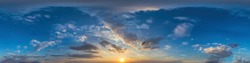 360 panorama of dark blue sunset sky with clouds Seamless hdr spherical equirectangular format with complete zenith for use in 3D, game and for composites in aerial drone 360 degree as sky dome