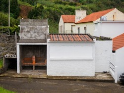 streets and streets in Lajes das Flores, flores architecture, Portuguese buildings, climate of the island, green island, Lajes das Flores, Azores September 2021