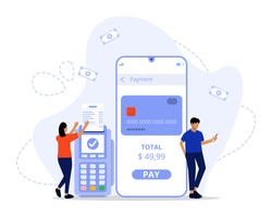 Vector Illustration, Mobile Payment Concept, Showing how user pay transaction and withdrawal using mobile phone, Suitable for landing page, ui, web, App intro card, editorial, flyer, and banner
