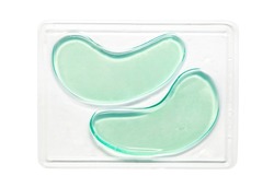 Collagen Hydrogel Eye Patches. Beauty concept, cosmetics for skin care around the eyes, lifting, beauty salon, wrinkle removal. Isolate on a white background.