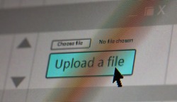 Upload a file text on computer screen. Closeup screenshot, screen pixels and cursor pointer
