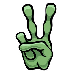 Peace sign. Gesture V sign of victory or peace, alien hand or reptile paw, vector icon for apps, websites, T-shirts, etc., isolated on white background	