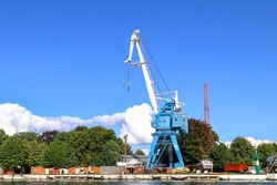Large port crane for unloading ships in Baltiysk 