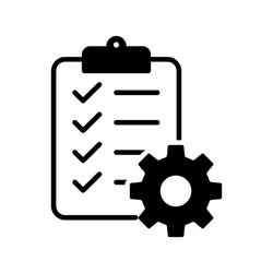 Clipboard and gear icon. Project management concept flat style. Technical support check list with cog. Software development concept. Vector illustration for web and app. EPS 10