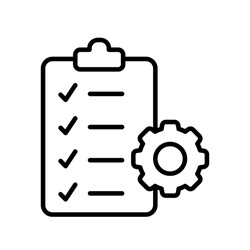 Clipboard and gear icon. Project management concept line style. Technical support check list with cog. Software development concept. Vector illustration for web and app. EPS 10