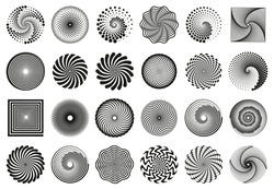 Swirl spirals. Spiral vortex motion elements, vertigo motion swirl spiral silhouettes vector illustration element set. Abstract spiral symbols. Spiral and swirl, modern vortex logotype circular