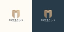curtains logo inspiration template. luxury blinds curtain, circus curtain, minimalist style art.