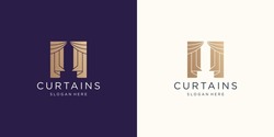 circus curtains logo template inspiration. golden color, flat curtain logo, circus curtain symbol.