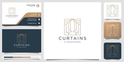 minimalist curtains logo design concept with business card template.