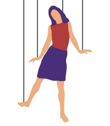 Woman manipulating. Girl toxic relationship manipulation or work abuse controlling, female partner employee manipulator, women marionette puppet concept vector illustration