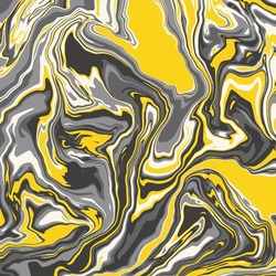 Fluid art texture. Abstract backdrop with iridescent paint effect. Liquid acrylic artwork that flows and splashes. Mixed paints for interior poster. EPS 10 Vector illustration. yellow, gray and black