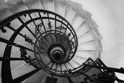 Spiral staircase in black and white in Budapest, Hungary