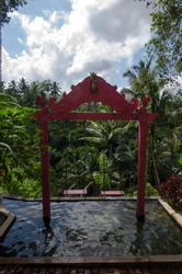 Two swings above the pool with an epic forest view ahead located near Ubud, Gianyar, Bali, Indonesia