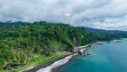 Aerial view from the road of Santa Catarina tunnel at south of Sao Tome, Africa