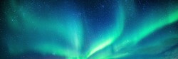 Panorama of Aurora borealis, Northern lights with starry in the night sky 