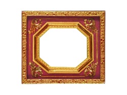 Vintage retro octagonal wooden frame for photo or mirror. Isolated on white background