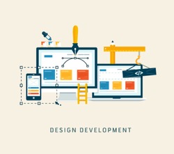 Building/Designing a website or application. Flat style vector  design