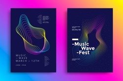 Music wave poster design. Sound flyer with abstract gradient line waves.