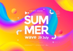 Electronic music fest summer wave poster. Club party flyer. Abstract gradients waves music background.