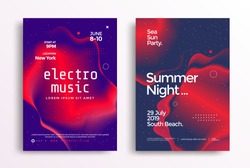 Electronic music festival poster illustrated in duotone. Cover design Electro sound fest with red and blue color shapes. Vector template design for flyer