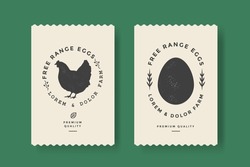 Chicken Eggs carton stamp Packaging design. Vector vintage product label template with silhouette chicken and egg. Retro package with hen.