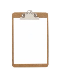 Blank wooden clipboard with paper