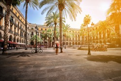 Plaza Real (Royal Square) on a summer day, Barcelona, Spain