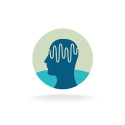 Head scan logo. Brain activity waveform illustration.