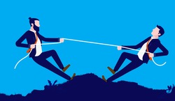 Competing businessmen - Two men playing tug of war outdoors. Business competition, rivalry and battle concept. Vector illustration.