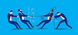 Tug of war business - Competition illustration of businessmen competing and pulling rope. Rivalry and competitive concept. Vector illustration