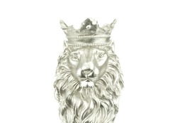 silver lion with crown  statue on white background , king of the animal