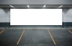Parking garage department store interior with blank billboard