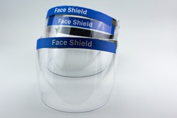 Medical face shield, transparent plastic helmet.