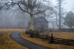 Foggy cabin retreat on Blue Ridge Parkway