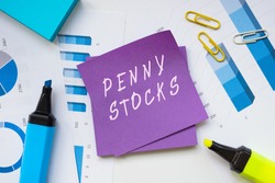 Business concept about PENNY STOCKS with phrase on the piece of paper. 