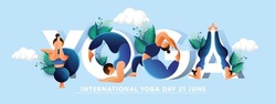 International Yoga Day Creative illustration of woman doing yoga for International Yoga Day on 21st June
