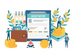 The characters are harvested in purse received as a loan money, proof of a loan, credit report concept vector illustration.