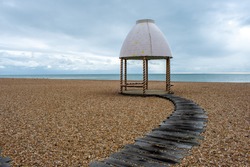 Artistic installation on the beach in the artsy town of Folkestone, Kent, UK