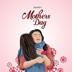 Happy mother's day greeting. Mother and daughter hugging. Family holiday and togetherness. vector illustration design